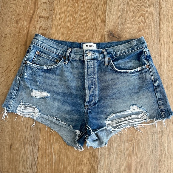 Agolde Sz 30 Parker Jean Shorts Button Fly Denim Med Wash - Picture 1 of 6